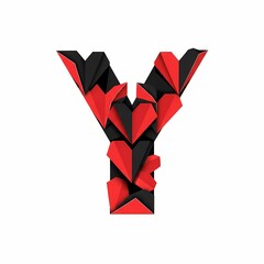 Letter Y is made of red and black folded paper pieces on a white background. The geometric design creates a modern and artistic look.