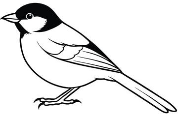 chickadee silhouette line art vector illustration with a white background