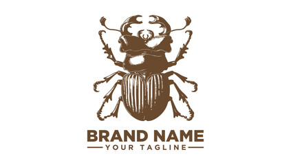 Brown stag beetle illustration logo vector for branding and design with a vintage feel