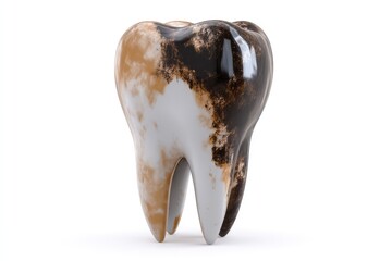 Isolated Rendering of a Tooth Showing Dark Brown Stains on a Standard Scale for Dental Education and Health Illustrations