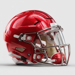 Fototapeta premium Hyper-realistic Red American Football Helmet with Chrome Accents on Standard Scale