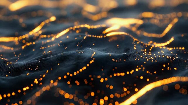 Digital data flowing on dark waving surface