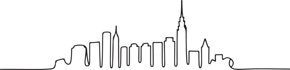 Continuous Line Art Skyline Drawn as Bouncing Line Motion in Minimal Contour Outline Style