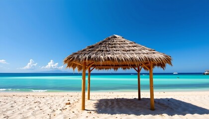 Fototapeta premium Tropical Beach Shade Against Blank Blue
