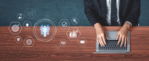 Business teamwork system showing digital communication and performance tracking. Teamwork improves...