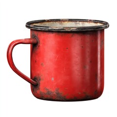 Vintage Red Enamel Camping Mug with Signs of Age and Wear for Outdoor Enthusiasts and Collectors