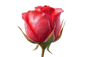Vibrant Red Rosebud with Tightly Wrapped Petals Showcasing Natural Beauty and Intricacy in Detail