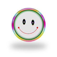 Simple happy face icon with vibrant rainbow border and subtle shadow isolated on a clean white background for digital use