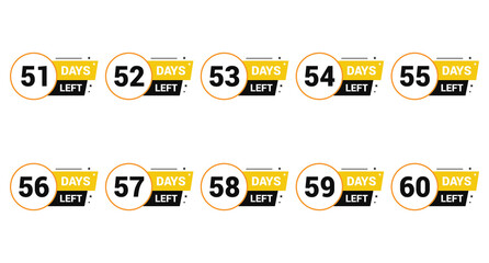 51, 52, 53, 54, 55, 56, 57, 58, 59 and 60 days left Countdown number banner templates time icon vector design