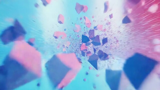 Abstract explosion of geometric particles flying through space