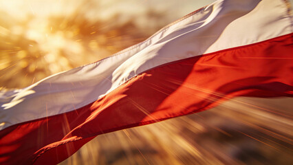 A vibrant Polish flag flutters gracefully, embodying national pride and unity, perfect for cultural events or patriotic themes.