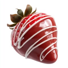 Fototapeta premium Fresh Strawberry Coated in Smooth White Chocolate with Decorative Drizzle on Top for Delicious Dessert Presentation