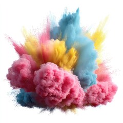 Fototapeta premium Explosive Bright Powder Dust Cloud in Vibrant Pink, Yellow, and Blue Colors with Dynamic Movement and Energy