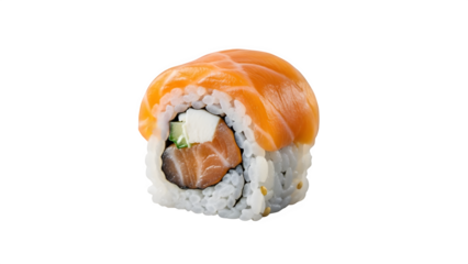 A single Fresh sushi roll, isolated on white or transparent background. PNG