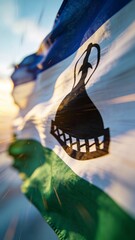Close-up of the Lesotho flag in motion, ideal for cultural presentations or textile design projects.