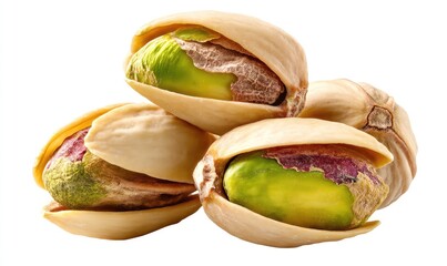 Fresh Green Pistachios in Shelled Form Isolated on White Background Perfect for Culinary and Nutritional Use