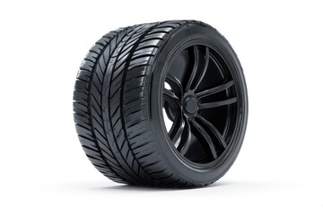 Obraz premium Detailed View of Black Sports Car Tire with Tread Pattern on Standard Scale for Automotive Photography