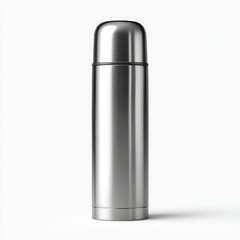Stainless Steel Thermos Flask Isolated on White Background for Thermal Beverage Storage and Outdoor Use