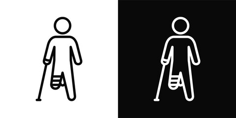 Broken Leg Icon White And Black Background Style