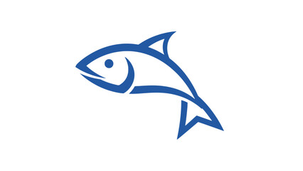 A stylized blue outline of a fish leaping out of the water against a white background.