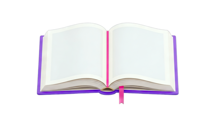 Open Book with Blank Pages and Bookmark on White Background
