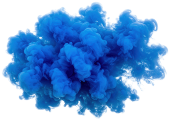 massive volumetric cloud of electric blue smoke captured in a high-speed explosion, turbulent fractal patterns against a transparent background. abstract visualization of creative genesis