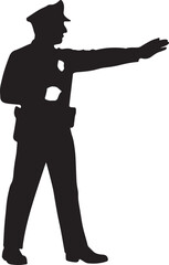 Silhouette of a police officer directing traffic with outstretched arm