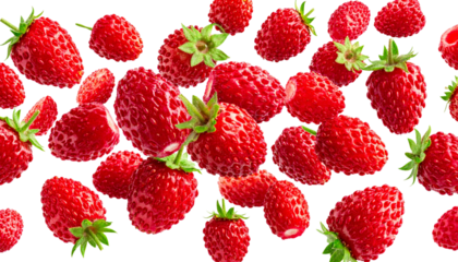 Floating Wild Strawberries Collection PNG Transparent Background.