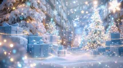 Celebration With Decorated Trees, Wrapped Gifts, and Sparkling Lights Creating a Festive Atmosphere During the Holiday Season
