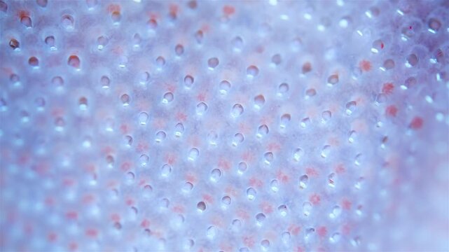 Colony of bryozoans under a microscope. Sometimes they are called Ectoprocta. Sea of Okhotsk. Under ultraviolet light.