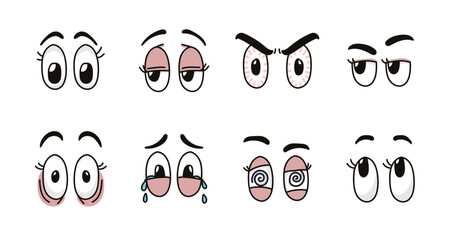 Funny retro cartoon character face drawing set on isolated background. Black and white vintage animation art style bundle. Trendy mascot, facial expression graphic, vector illustration.