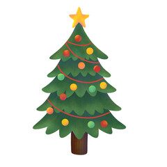 Decorated Christmas Tree with Ornaments and Star