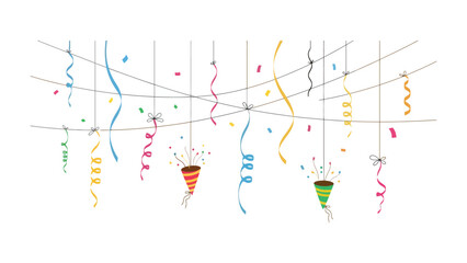 Festive Decoration: Overhead, a cascade of colorful confetti and celebratory streamers are artfully arranged, promising joy and excitement for any festive occasion. © Murshida