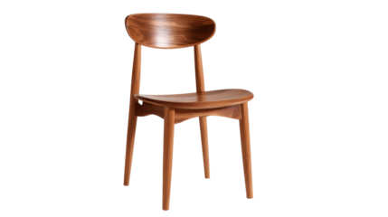 Sleek mid century modern wooden dining chair with contoured ergonomic back and warm brown finish, blending retro charm and clean minimalist design for contemporary interiors