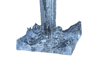 3D rendering of water being poured. 3D illustration of ripples of falling water isolated on a transparent background. PNG