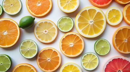 Obraz premium Fresh Citrus Slice Flat-Lay on White Background in Bright Clean Commercial Food Style