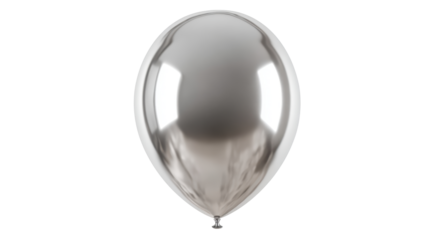 Silver metallic glossy balloon floating, reflecting light, celebrating special occasions, holidays, birthdays, anniversaries, and new year's eve on transparent background