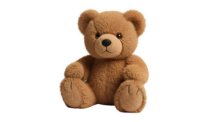 Obraz premium A single classic, brown, fluffy teddy bear, a soft, cuddly stuffed animal toy, isolated on white or transparent background. PNG