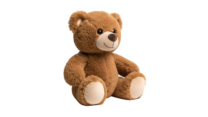 Obraz premium A single classic, brown, fluffy teddy bear, a soft, cuddly stuffed animal toy, isolated on white or transparent background. PNG