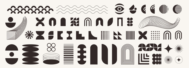 Abstract brutal shapes, elements, logo, icons. Geometric graphic symbol of retro design. Minimalist style. Modern vector illustration.