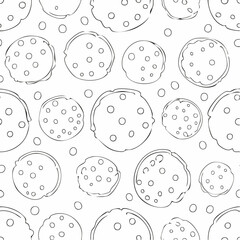Simple cute cookie flat vector seamless pattern. Hand drawn vector seamless pattern in doodle style. Continuous line drawing.