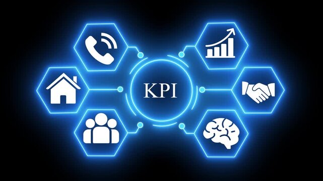 Glowing K P I Hexagon Network with for Business Performance Metrics and Analytics business metrics performance indicators