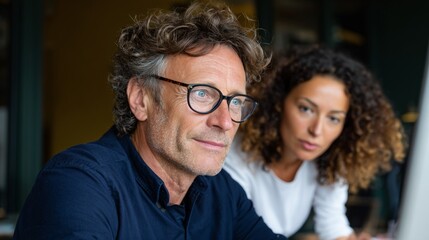 Man and woman in office setting.