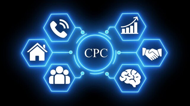 Futuristic C P C Concept with Glowing Hexagonal and Digital CPC concept futuristic digital glowing hexagonal business technology