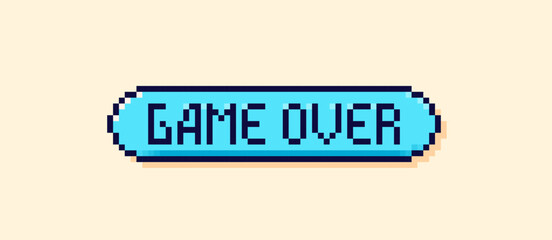 Pixel art user interface button. Blue game over speech bubble.