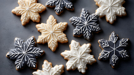 Fototapeta premium Few frosted sugar cookies on a matte surface, minimalistic elegance