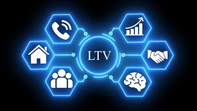 L T V Concept with Glowing Hexagonal Featuring Communication Growth Partnership and Intelligence LTV concept
