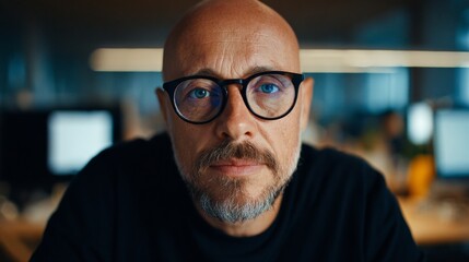 Obraz premium Man in office with glasses and beard.