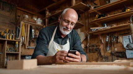 Older man working in woodshop