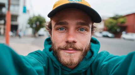Man taking selfie in urban setting